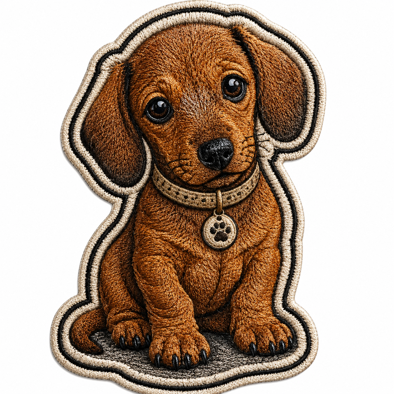 The official Silly Sausage embroidered puppy patch